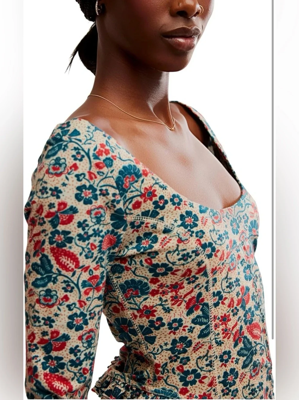 Free People NWT Melanie Cross Back Cottagecore Floral Top Size M earthy